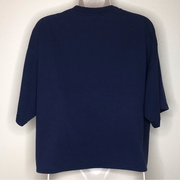 Vintage Jerzees Red Silver Blue Stud Apple Navy Cropped T Shirt Womens Size XL - Picture 10 of 14